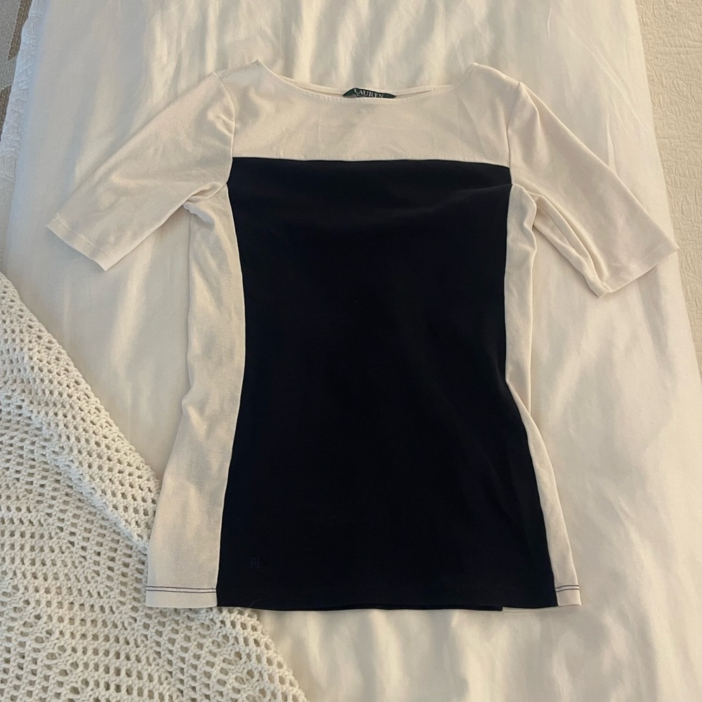 Lauren by Ralph Lauren black and white geometric top